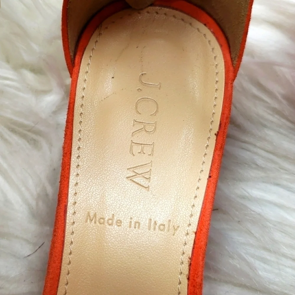 J.CREW Orange Suede Ankle Strap Zip Lillian Low Mini Wedge Sandals 6